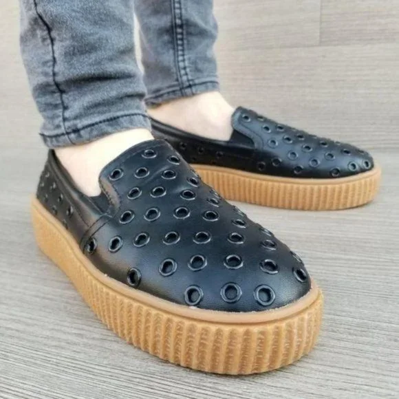 Black Creeper Slip on Sneakers w/ Metal Rings - Picture 2 of 7